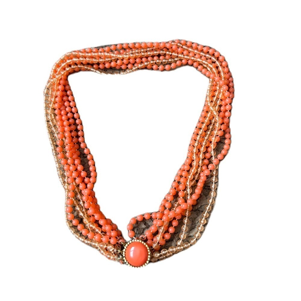 Vintage Elegant Coral Beaded Necklace 8 Strand Clasp Pink Orange 70s 80s